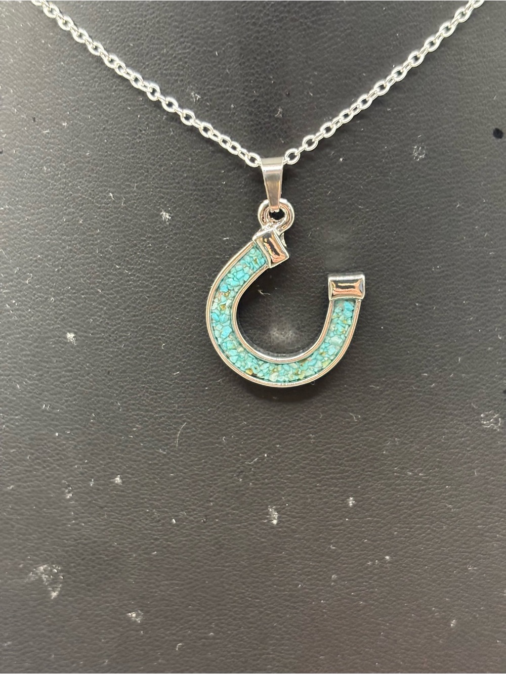 Silver Horseshoe Pendant Necklace with Turquoise Inlay - Women's Jewelry